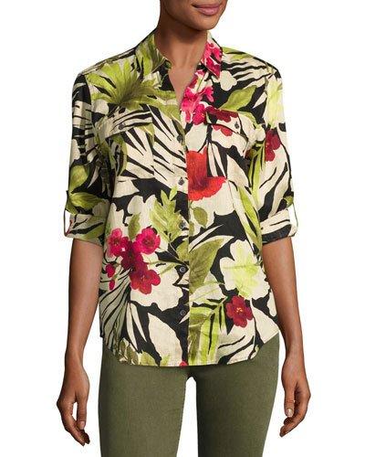 Victoria Blooms Floral-print Linen