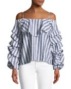 Ruffle-tiered Sleeve Cold-shoulder Blouse