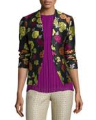 Floral-print Corset-back Jacket, Beige/pink