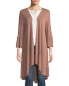 Flare-sleeve Jersey Duster Cardigan, Brown