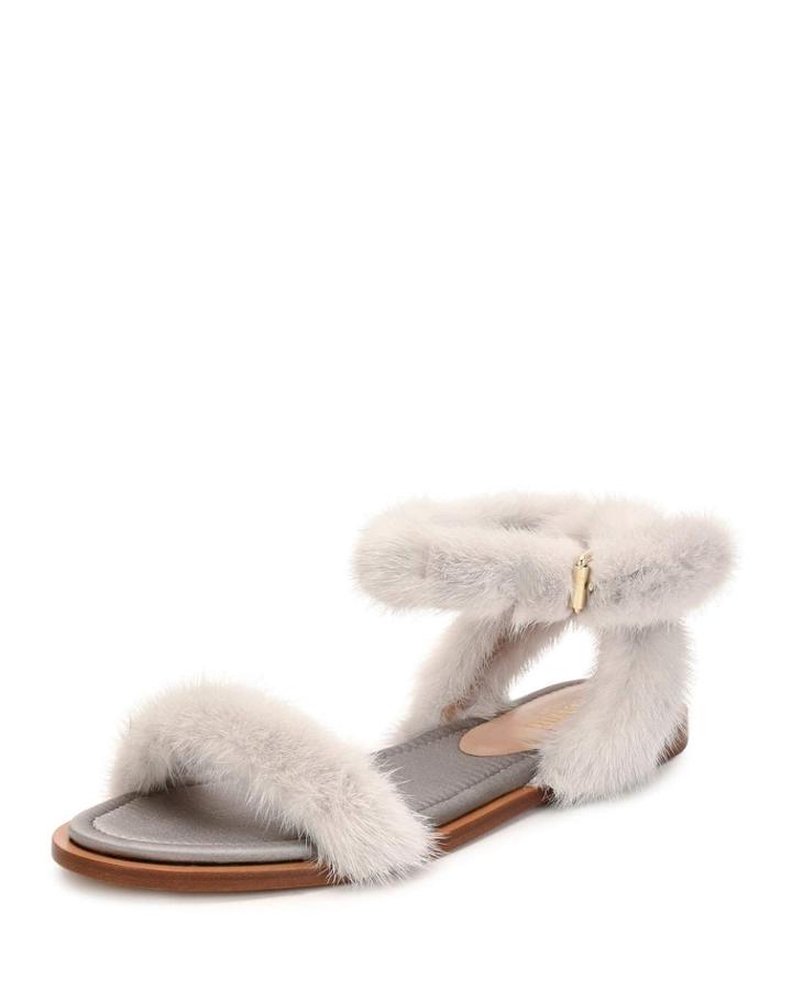 Flat Mink Fur Ankle-wrap Flat