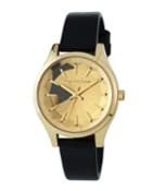 36mm Janelle Faceted Watch W/ Leather Strap, Gold/black