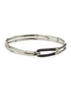 Bamboo Silver Lava Hook Bracelet W/ Black Sapphire,