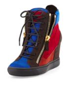 Giuseppe Zanotti Colorblock Suede Hidden-wedge Sneaker, Klein, Women's,