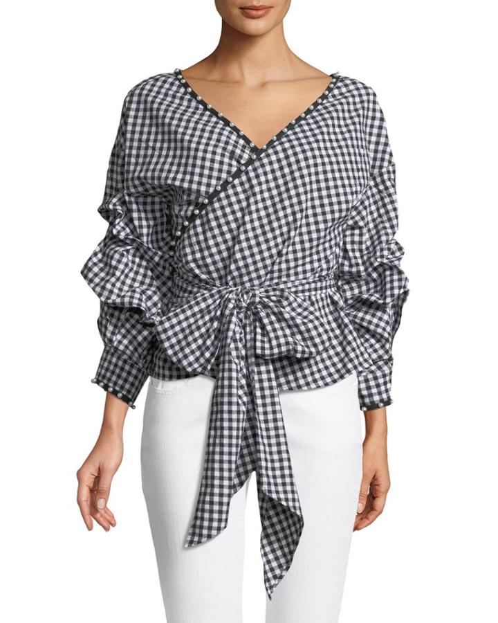 Carley Checkered Wrap Blouse