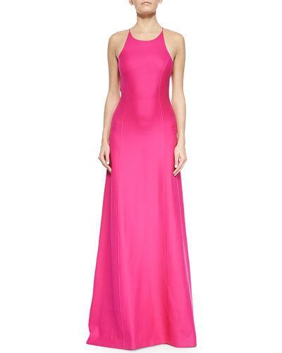 Open-back Satin Gown, Geranium