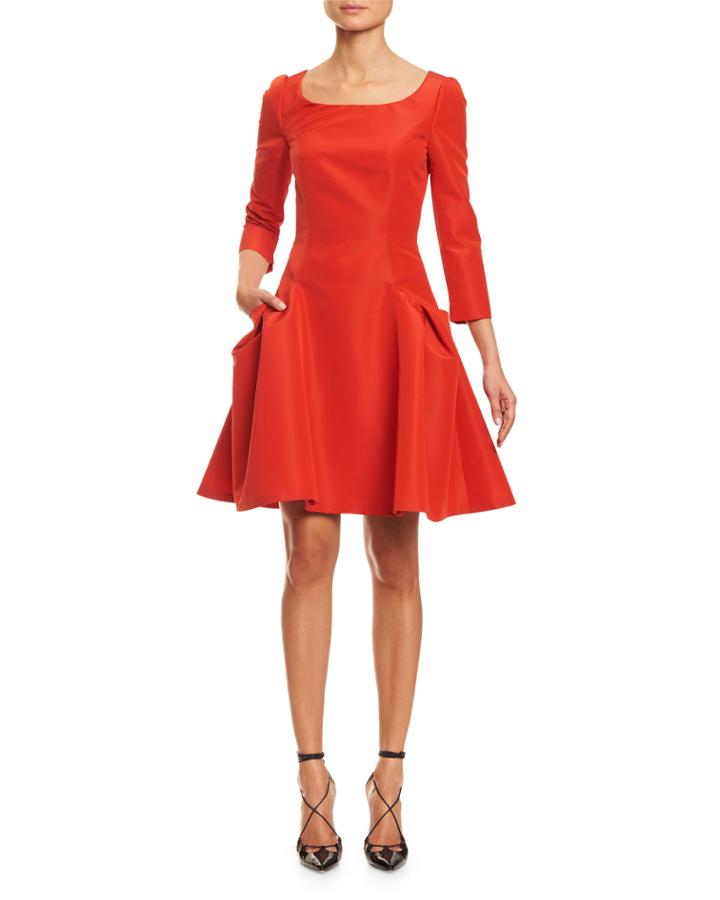 3/4-sleeve Mini Fit & Flare Cocktail Dress