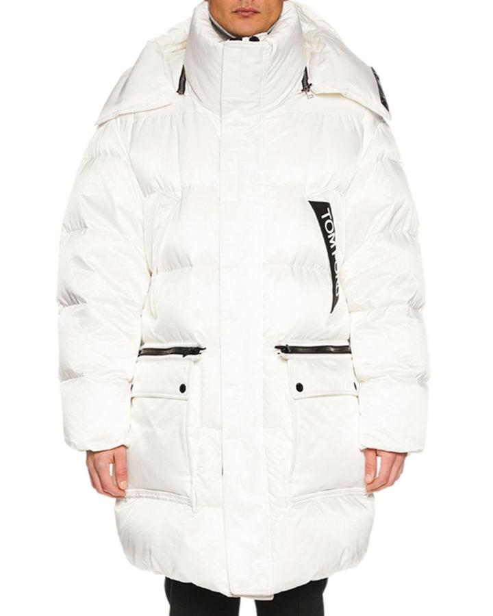 Men's Long Puffer Coat With Contrast Trim