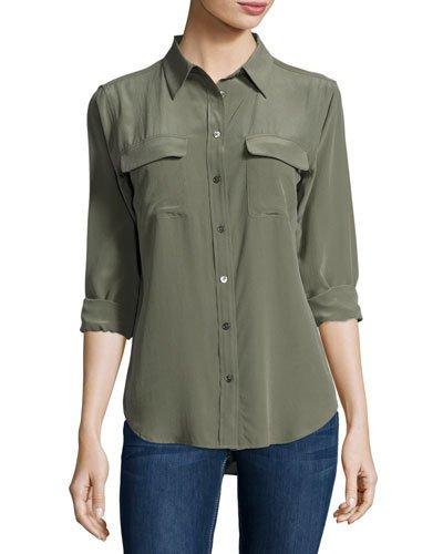 Silk Slim Signature Top, Dusty Olive