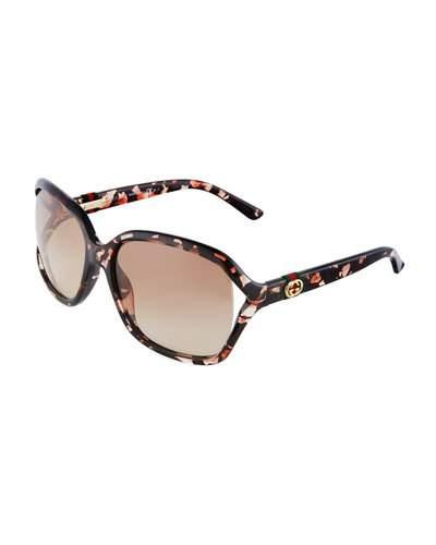 Open-temple Logo-web Sunglasses, Brown