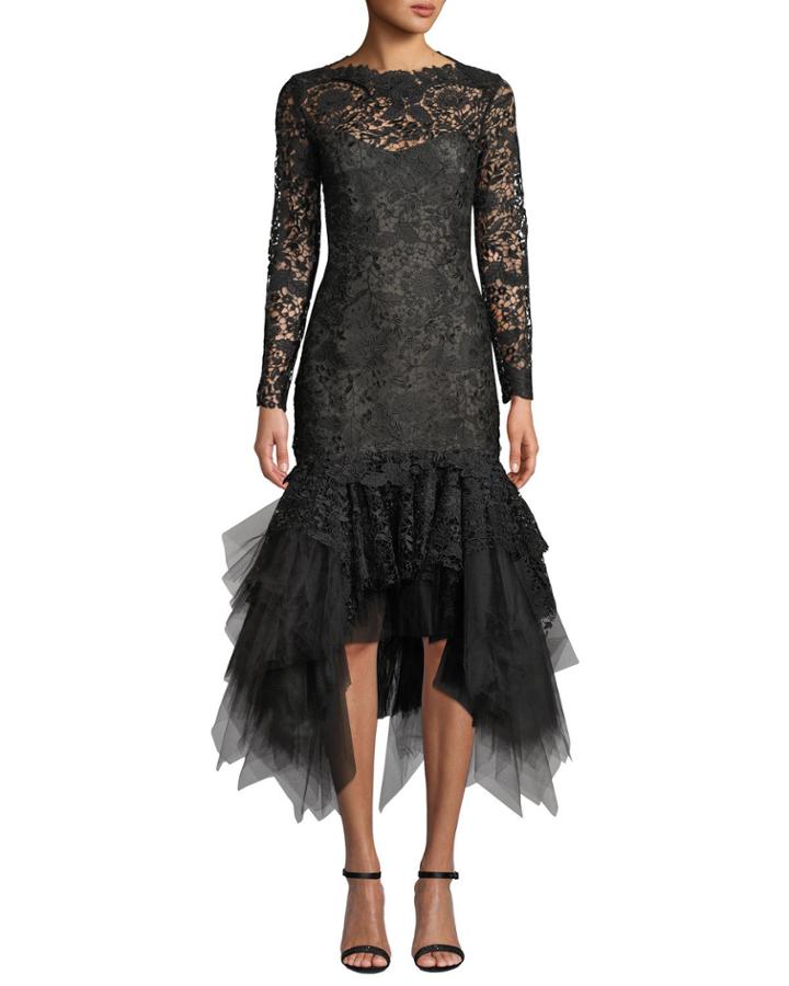 Floral Lace Illusion Tulle-flounce Dress