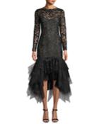 Floral Lace Illusion Tulle-flounce Dress