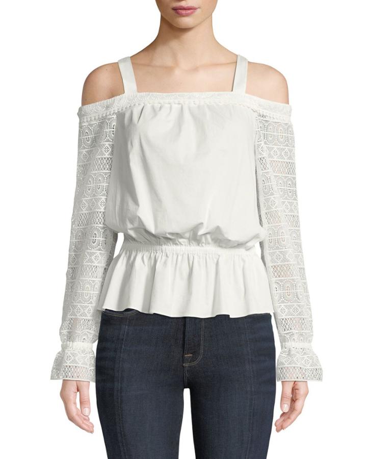 Sylvie Lace-sleeve Cold-shoulder Blouson Top