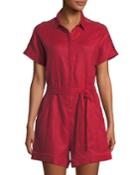 Linen Button-front Romper