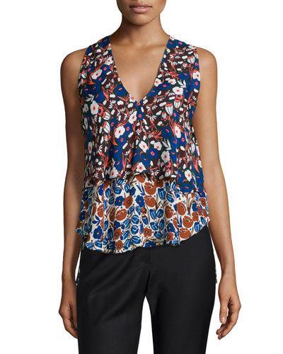 Tiered Floral-print V-neck Top