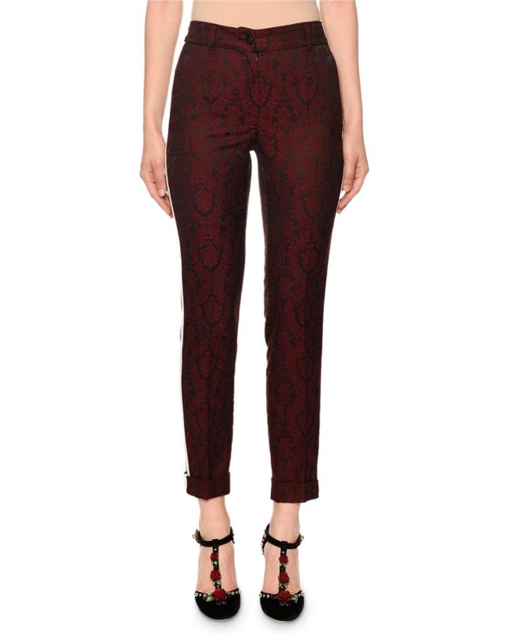 Ornamental-jacquard Side-stripe Cuffed Pants