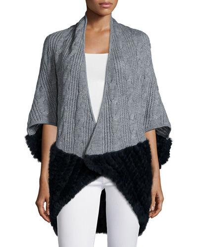 Knitted Cocoon Cardigan W/rabbit-fur-trim