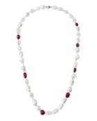 Long Freshwater Pearl & Composite Ruby Opera Necklace