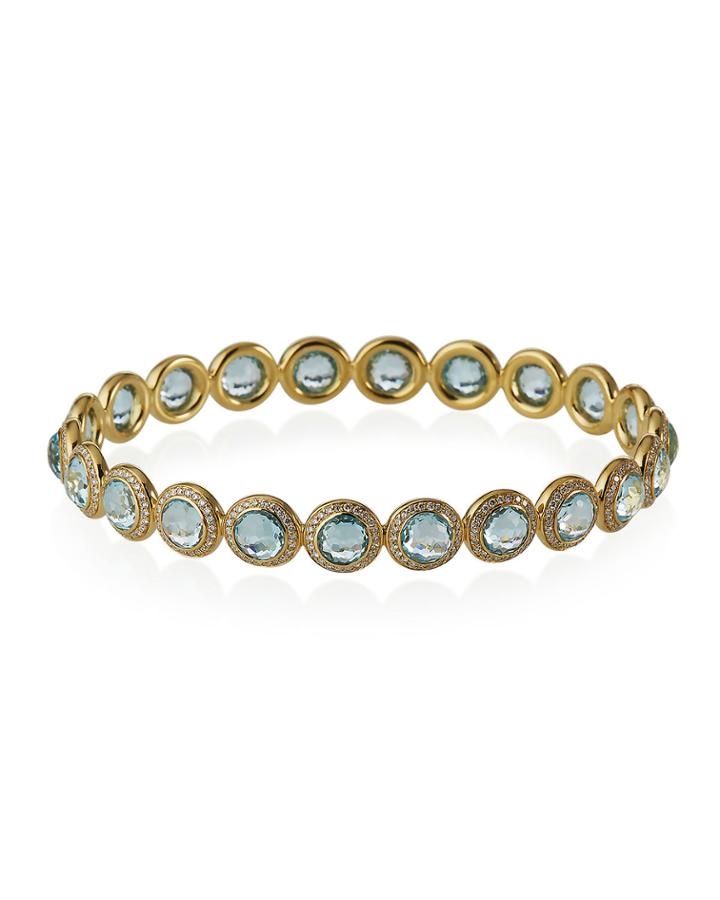 18k Lollipop Bangle In Blue Topaz With Diamond Pave