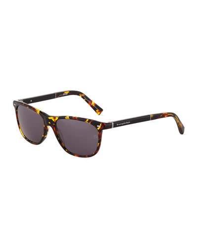 Rounded Square Plastic Sunglasses, Red Havana/smoke