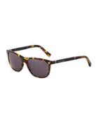 Rounded Square Plastic Sunglasses, Red Havana/smoke