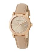 34mm Stainless Steel & Leather City Watch, Beige