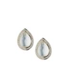 Lollipop Small Pear Stud Earrings In Clear Quartz & Mother-of-pearl Doublet W/ Diamonds