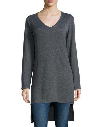 V-neck High-low Tunic, Charcoal Gray