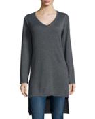 V-neck High-low Tunic, Charcoal Gray