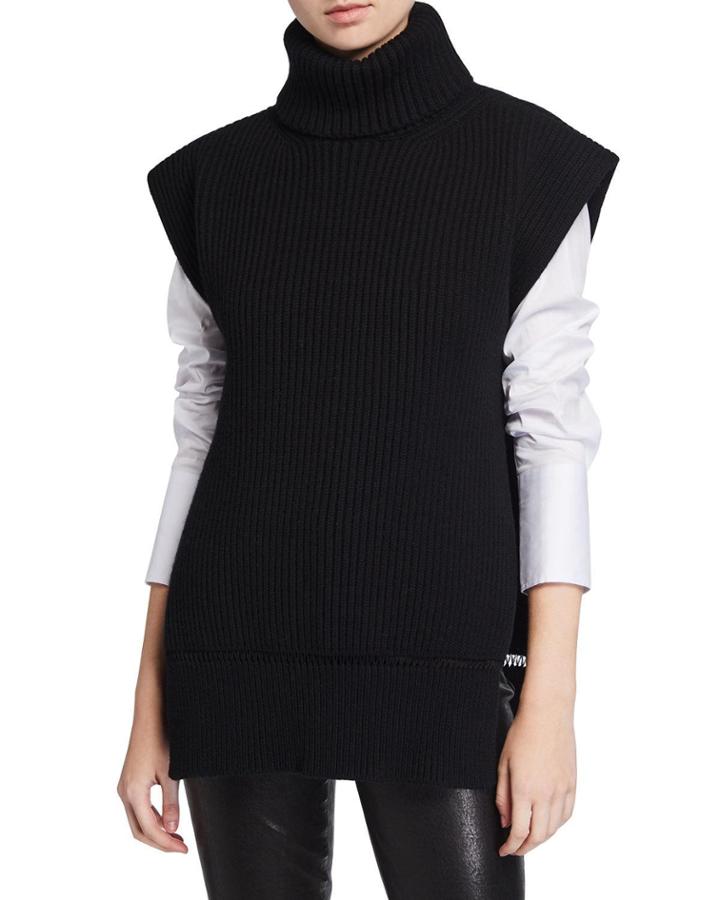 Turtleneck Split-back Wool-cashmere Ribbed