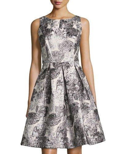 V-back Jacquard Fit & Flare Dress,