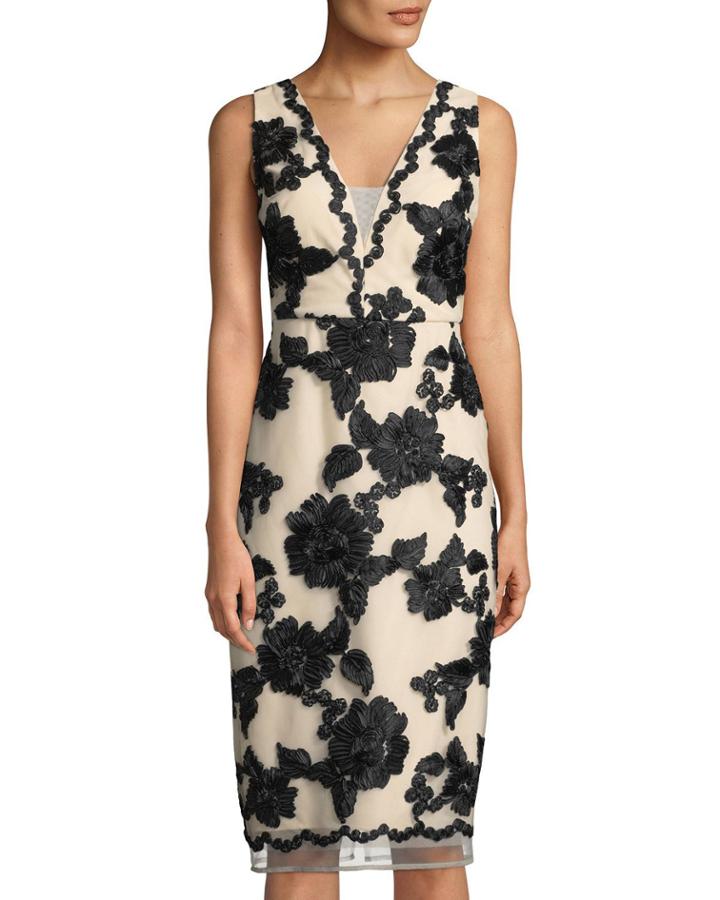 Floral-soutache Sheath Cocktail Dress