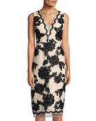 Floral-soutache Sheath Cocktail Dress