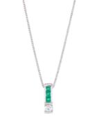 18k White Gold Diamond & Emerald Linear Pendant Necklace