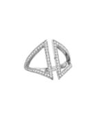 18k White Gold Pave Diamond Open Triangle Ring,