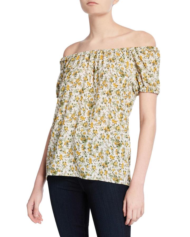 Floral Off-the-shoulder Short-sleeve Top