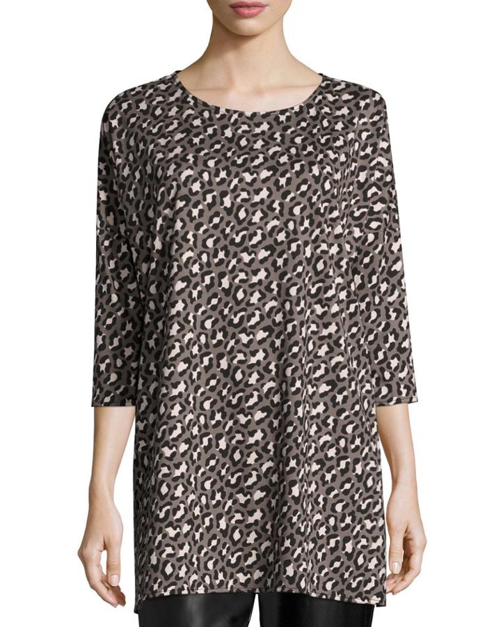 Animal-print Half-sleeve Easy Tunic,