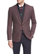 Hadwart Solid Flannel Two-button Sport Coat With Vest, Burgundy