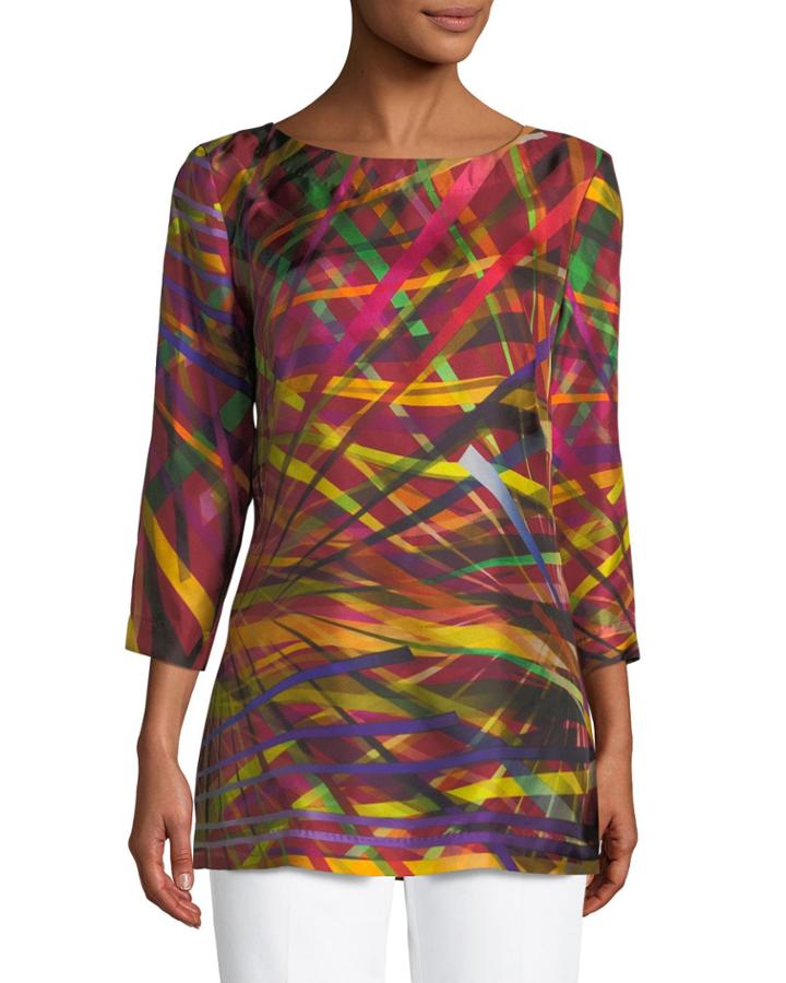 3/4-sleeve Geometric Charmeuse Tunic
