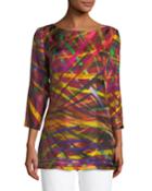 3/4-sleeve Geometric Charmeuse Tunic