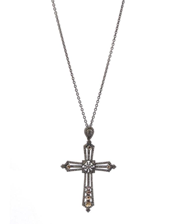 Black Silver Diamond Cross Pendant Necklace,