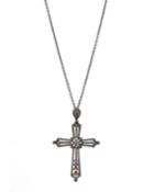 Black Silver Diamond Cross Pendant Necklace,