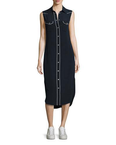 Jesse Sleeveless Western Midi Shirtdress, Dark Blue