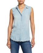 Demi Frayed Chambray Button-down Top