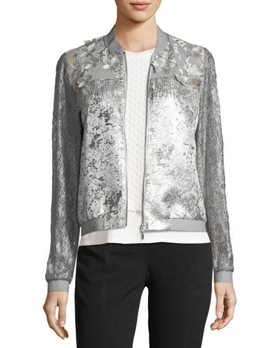 Fatima Lace-sleeve Metallic Jacket
