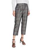 Sequin Check Pleated Cropped Pants