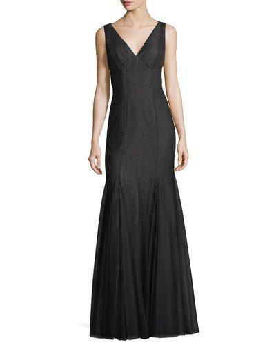 Deep V-neck Mesh-layer Gown