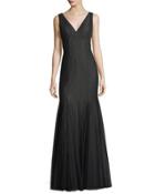 Deep V-neck Mesh-layer Gown
