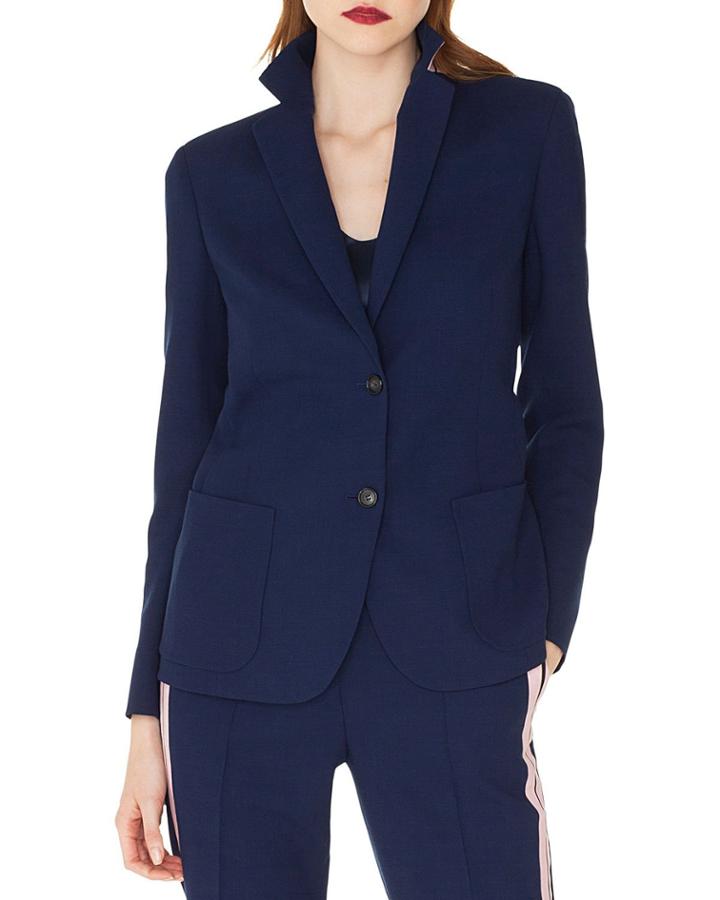 Satine Contrast Back-collar Single-breasted Wool Jacket