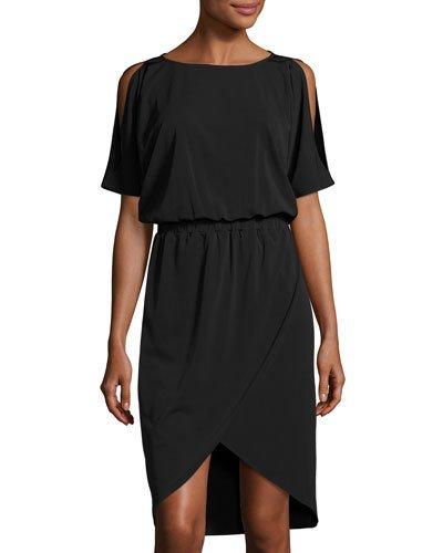 Tulip-skirt Short-sleeve Knit Dress, Black
